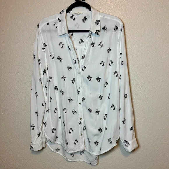 Jane & Delancey Boston Terrier Dog Print Button Down Top White Black Size XL - Picture 10 of 14
